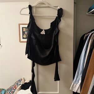 CLEA Aurora Satin Ruffle-Trim Tank Top